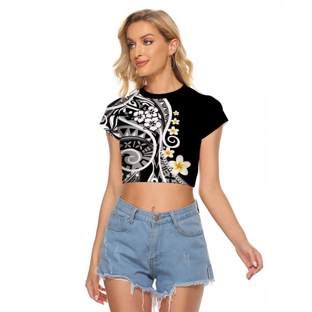 Plumeria Polynesian Raglan Cropped T Shirt Trending Black LT6 - Wonder Print Shop