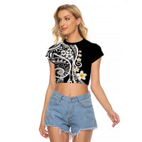 Plumeria Polynesian Raglan Cropped T Shirt Trending Black LT6 - Wonder Print Shop