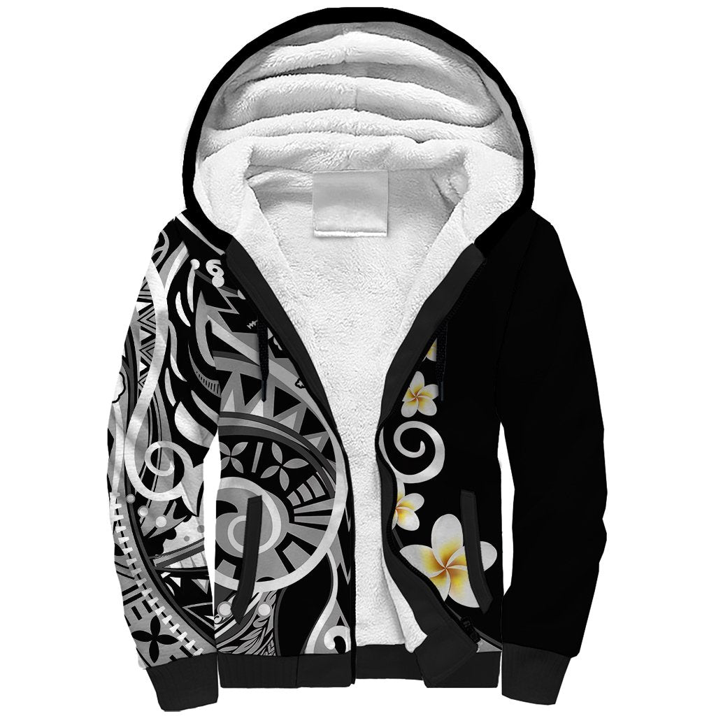 Plumeria Polynesian Sherpa Hoodie Trending Black LT6 - Wonder Print Shop