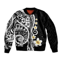 Plumeria Polynesian Sleeve Zip Bomber Jacket Trending Black LT6 - Wonder Print Shop
