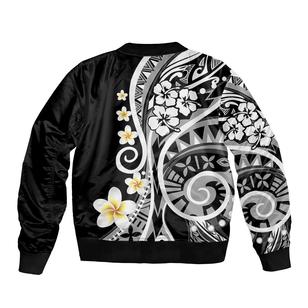 Plumeria Polynesian Sleeve Zip Bomber Jacket Trending Black LT6 - Wonder Print Shop