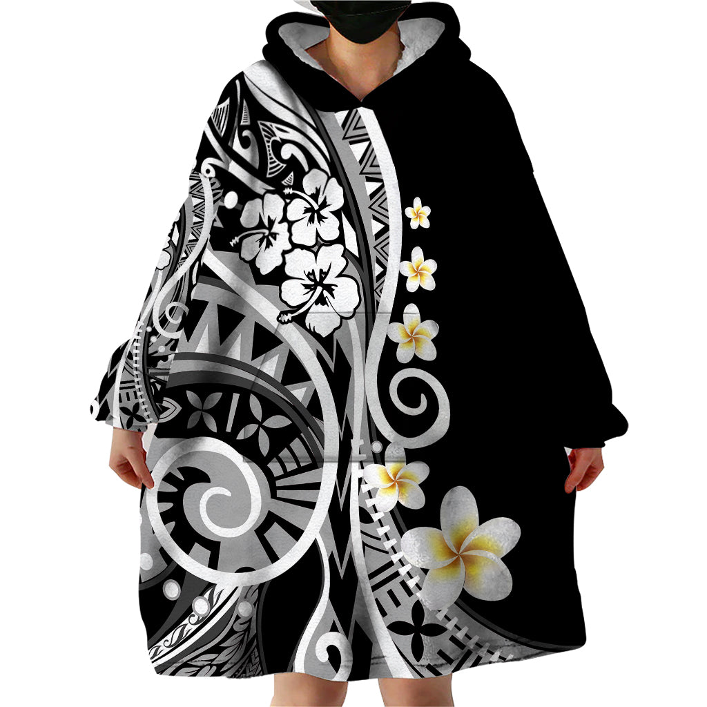 Plumeria Polynesian Wearable Blanket Hoodie Trending Black LT6 - Wonder Print Shop
