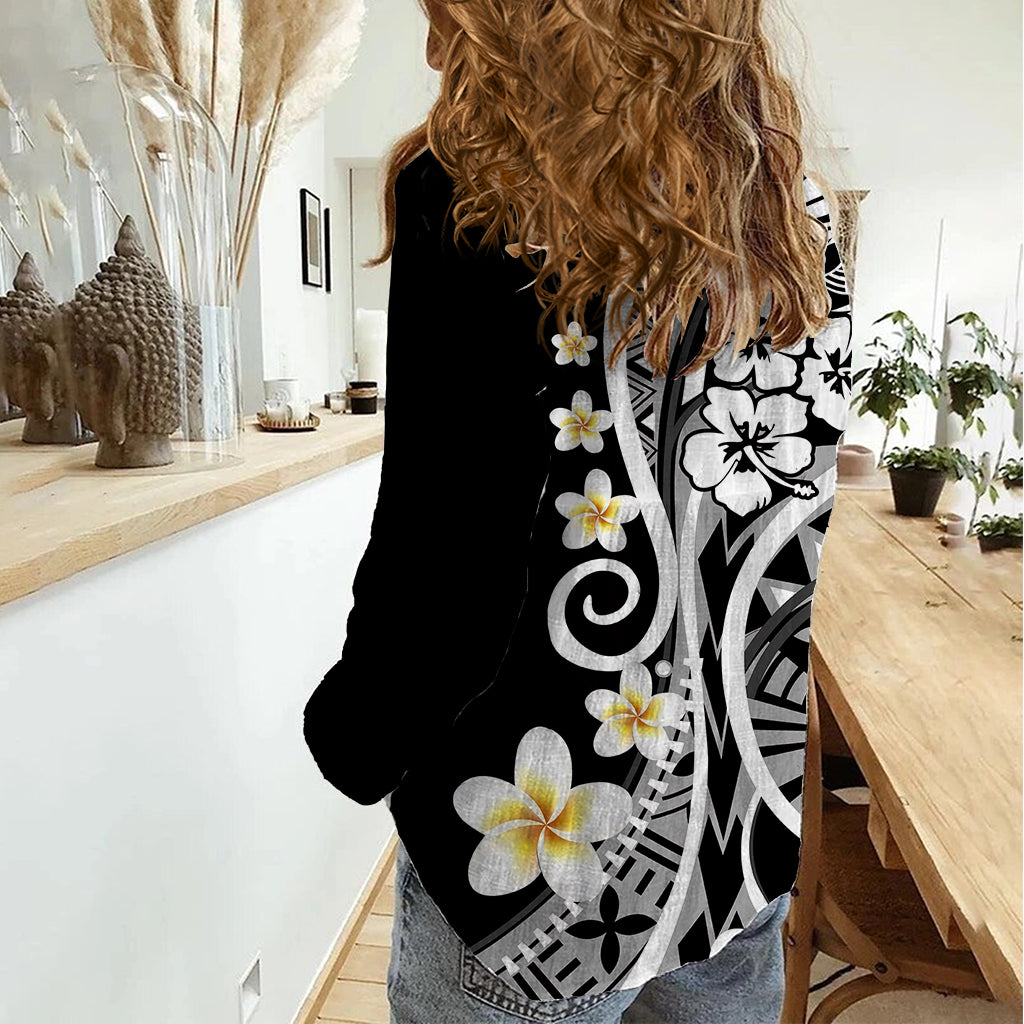 Plumeria Polynesian Women Casual Shirt Trending Black LT6 - Wonder Print Shop