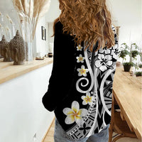 Plumeria Polynesian Women Casual Shirt Trending Black LT6 - Wonder Print Shop