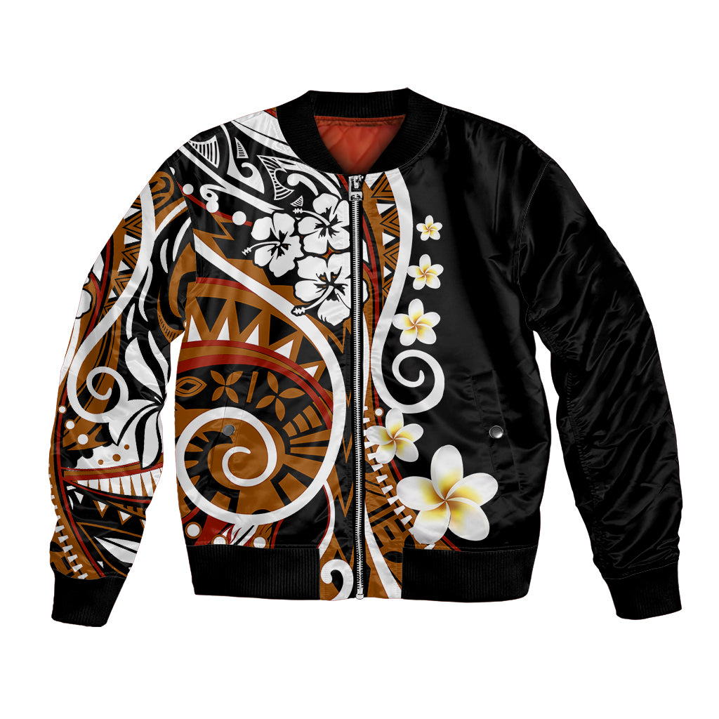 Plumeria Polynesian Bomber Jacket Trending Brown LT6 - Wonder Print Shop