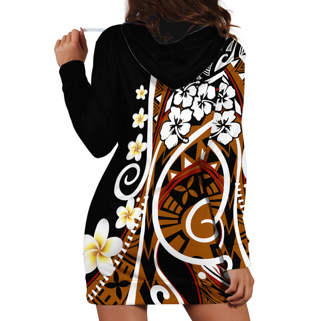 Plumeria Polynesian Hoodie Dress Trending Brown LT6 - Wonder Print Shop