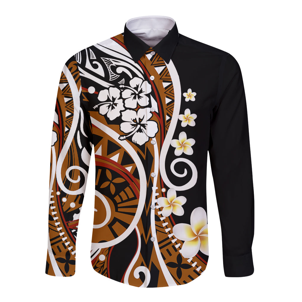 Plumeria Polynesian Long Sleeve Button Shirt Trending Brown LT6 - Wonder Print Shop