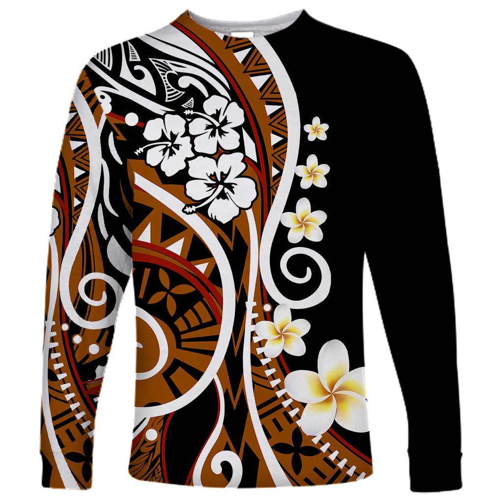 Plumeria Polynesian Long Sleeve Shirt Trending Brown LT6 - Wonder Print Shop