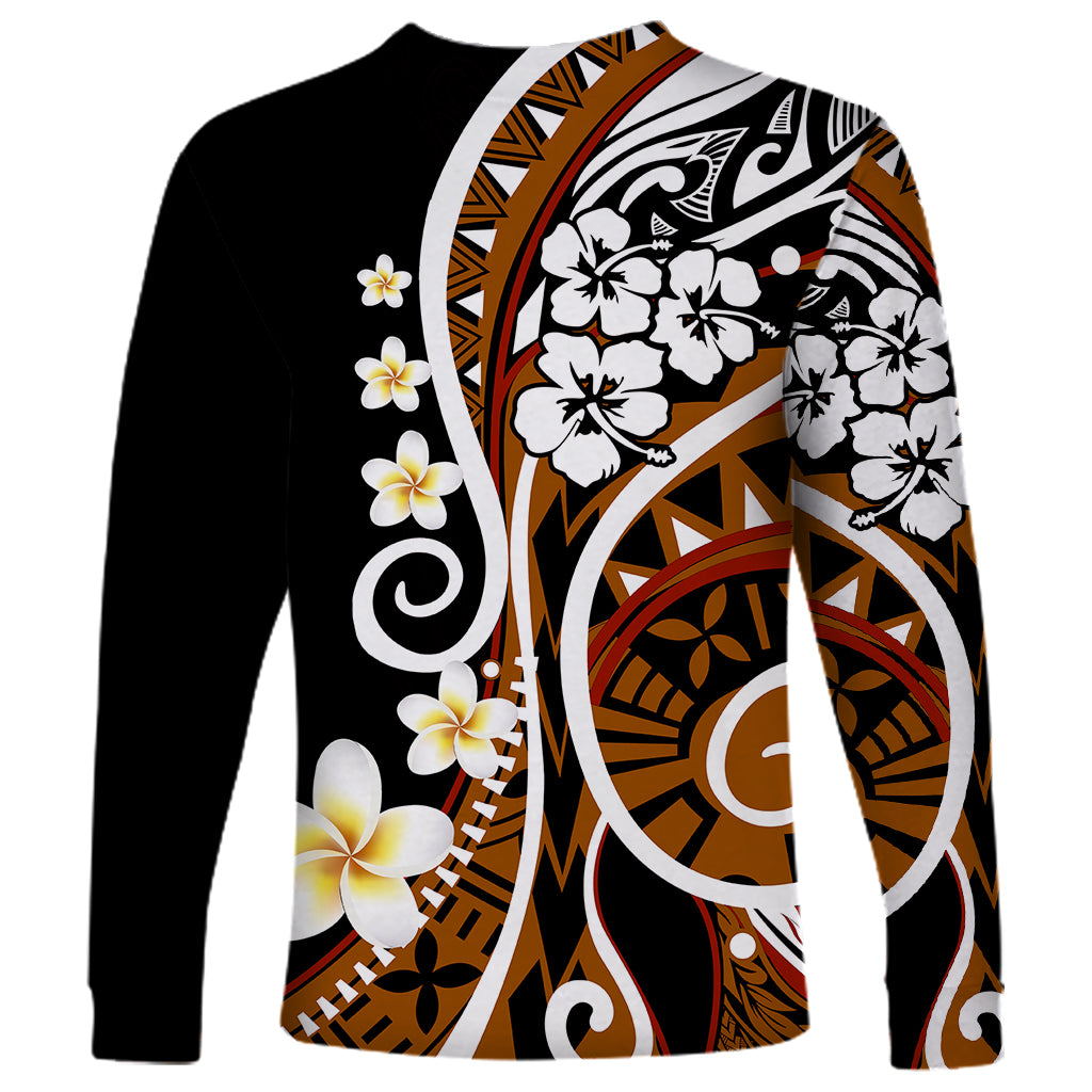 Plumeria Polynesian Long Sleeve Shirt Trending Brown LT6 - Wonder Print Shop