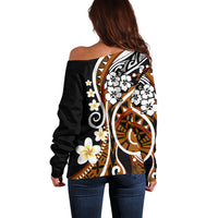 Plumeria Polynesian Off Shoulder Sweater Trending Brown LT6 - Wonder Print Shop