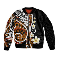 Plumeria Polynesian Sleeve Zip Bomber Jacket Trending Brown LT6 - Wonder Print Shop