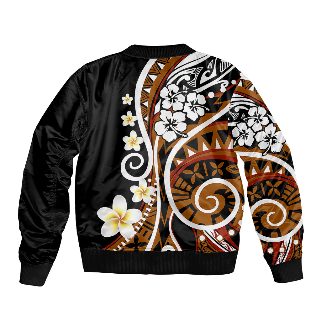 Plumeria Polynesian Sleeve Zip Bomber Jacket Trending Brown LT6 - Wonder Print Shop