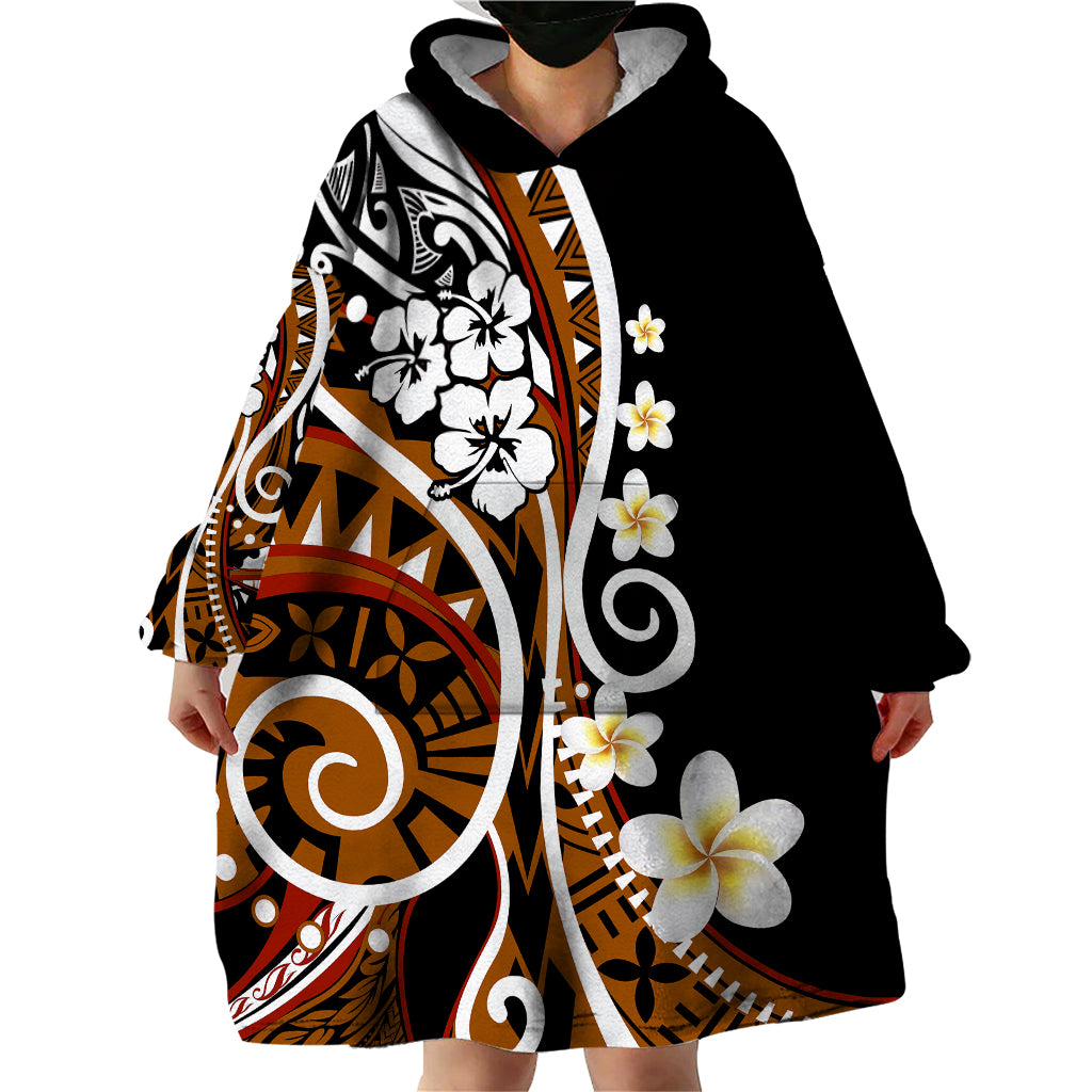 Plumeria Polynesian Wearable Blanket Hoodie Trending Brown LT6 - Wonder Print Shop