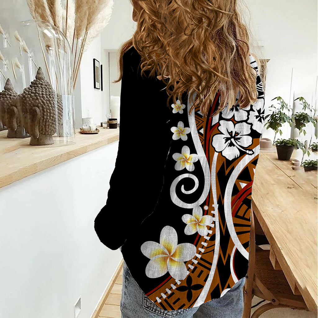 Plumeria Polynesian Women Casual Shirt Trending Brown LT6 - Wonder Print Shop