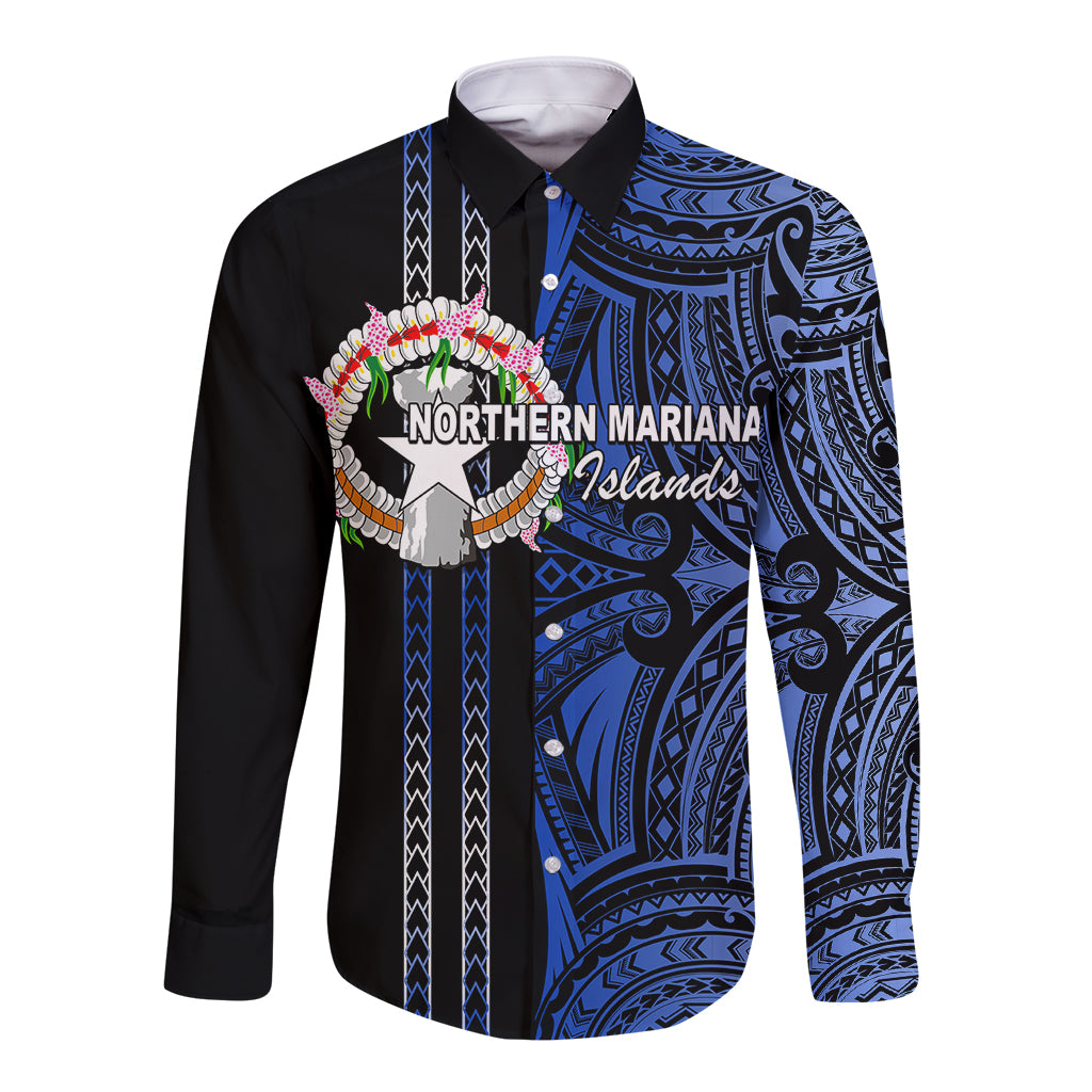 Custom Northern Mariana Islands Long Sleeve Button Shirt Polynesian Tribal LT6 - Wonder Print Shop
