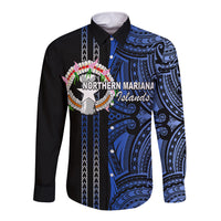 Custom Northern Mariana Islands Long Sleeve Button Shirt Polynesian Tribal LT6 - Wonder Print Shop
