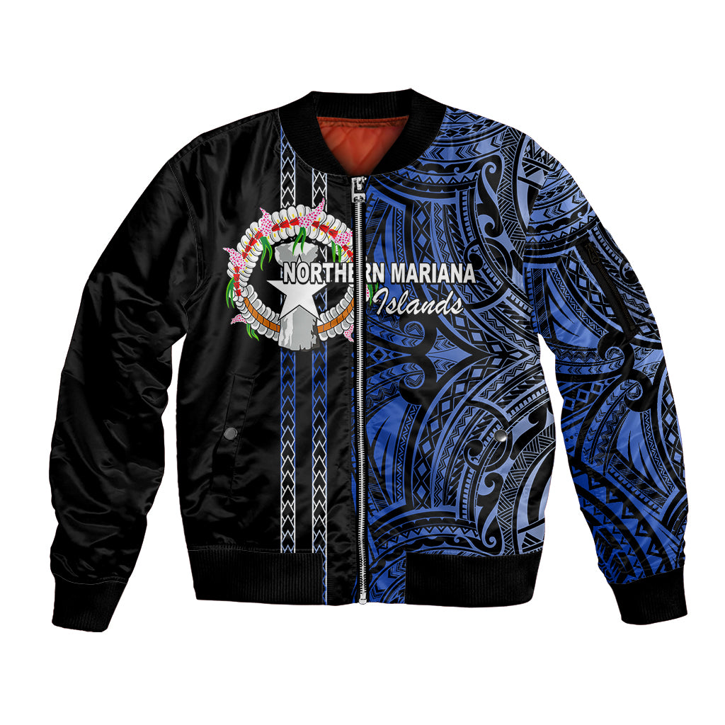 Custom Northern Mariana Islands Sleeve Zip Bomber Jacket Polynesian Tribal LT6 - Wonder Print Shop