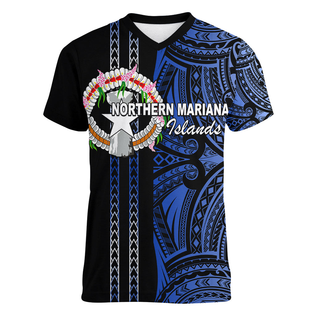 Custom Northern Mariana Islands Women V Neck T Shirt Polynesian Tribal LT6 - Wonder Print Shop