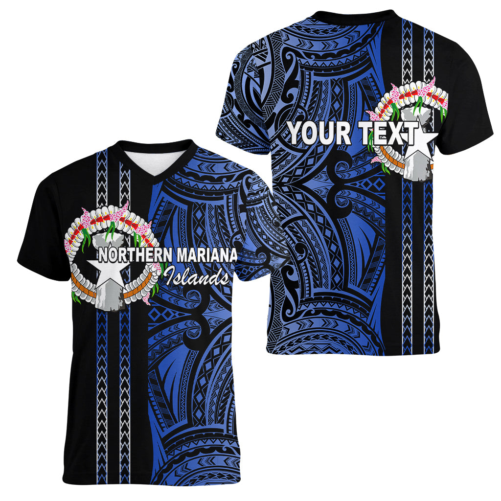Custom Northern Mariana Islands Women V Neck T Shirt Polynesian Tribal LT6 - Wonder Print Shop