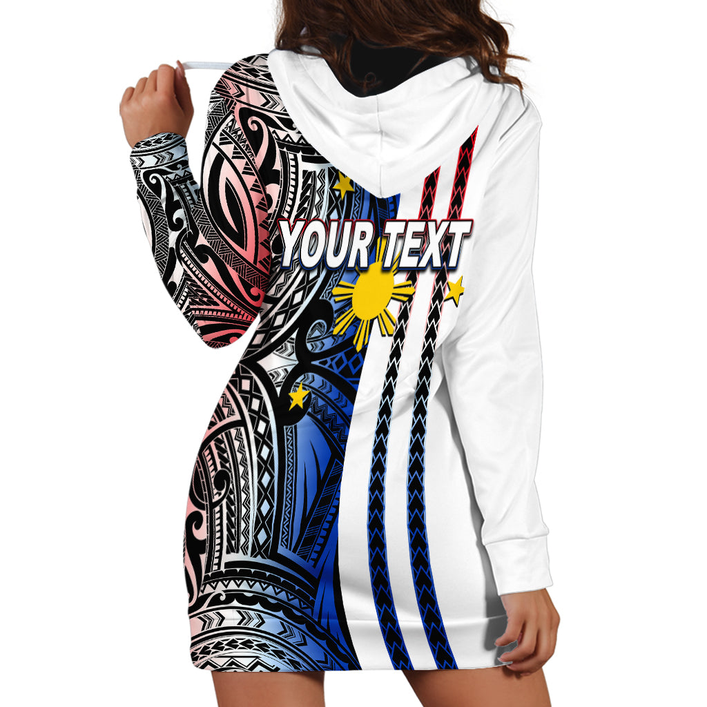 Custom Philippines Hoodie Dress Polynesian Tribal White LT6 - Wonder Print Shop