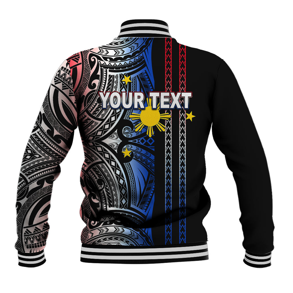Custom Philippines Baseball Jacket Polynesian Tribal Black LT6 - Wonder Print Shop
