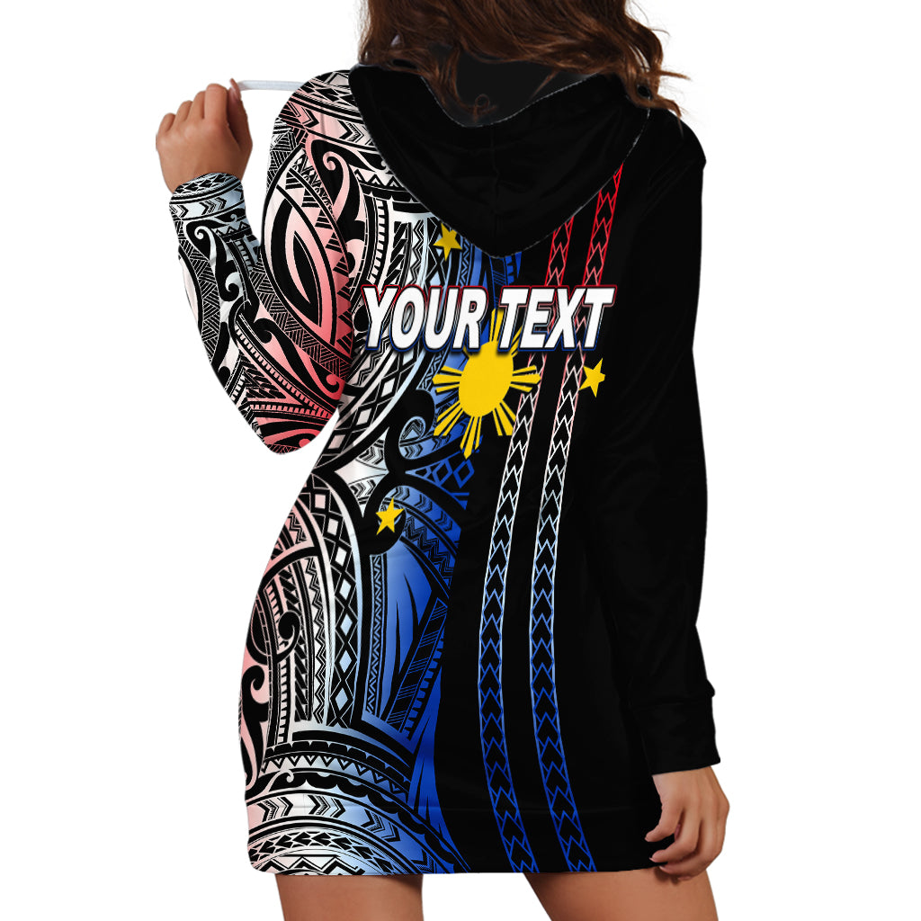 Custom Philippines Hoodie Dress Polynesian Tribal Black LT6 - Wonder Print Shop