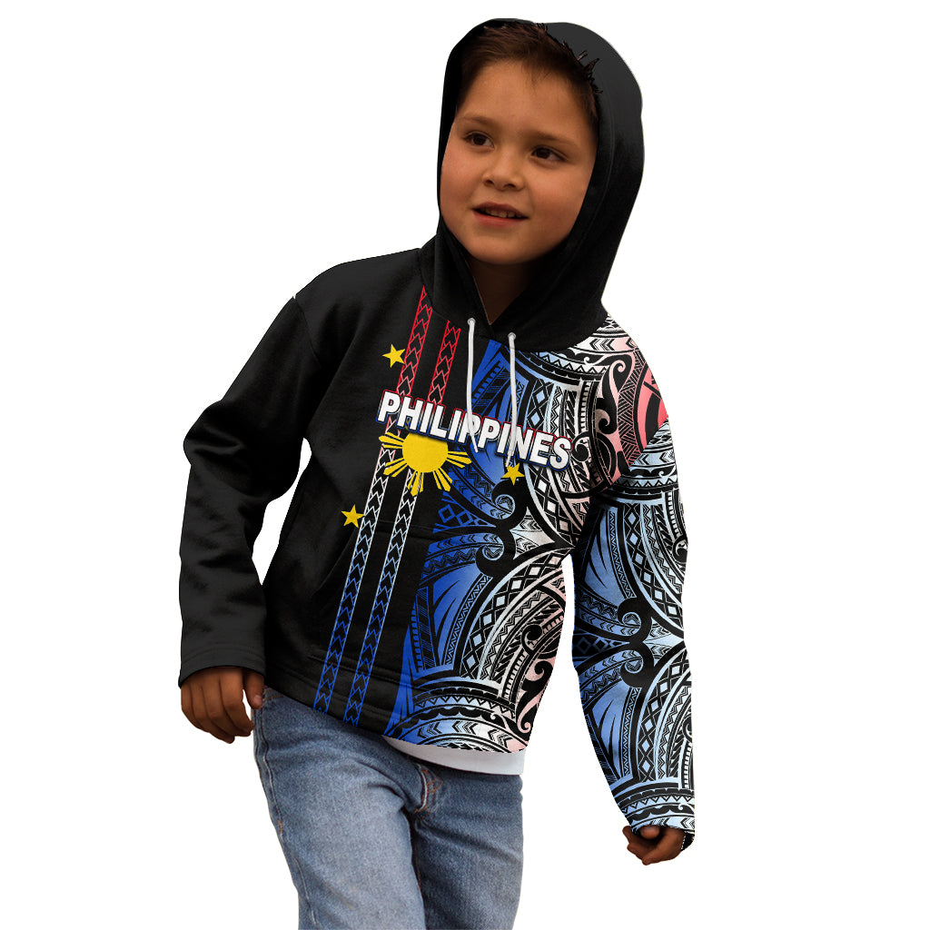 Custom Philippines Kid Hoodie Polynesian Tribal Black LT6 - Wonder Print Shop