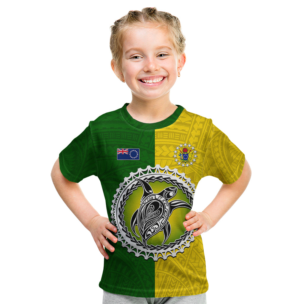 Cook Islands Kid T Shirt Yellow-Green Half Style LT6 - Wonder Print Shop