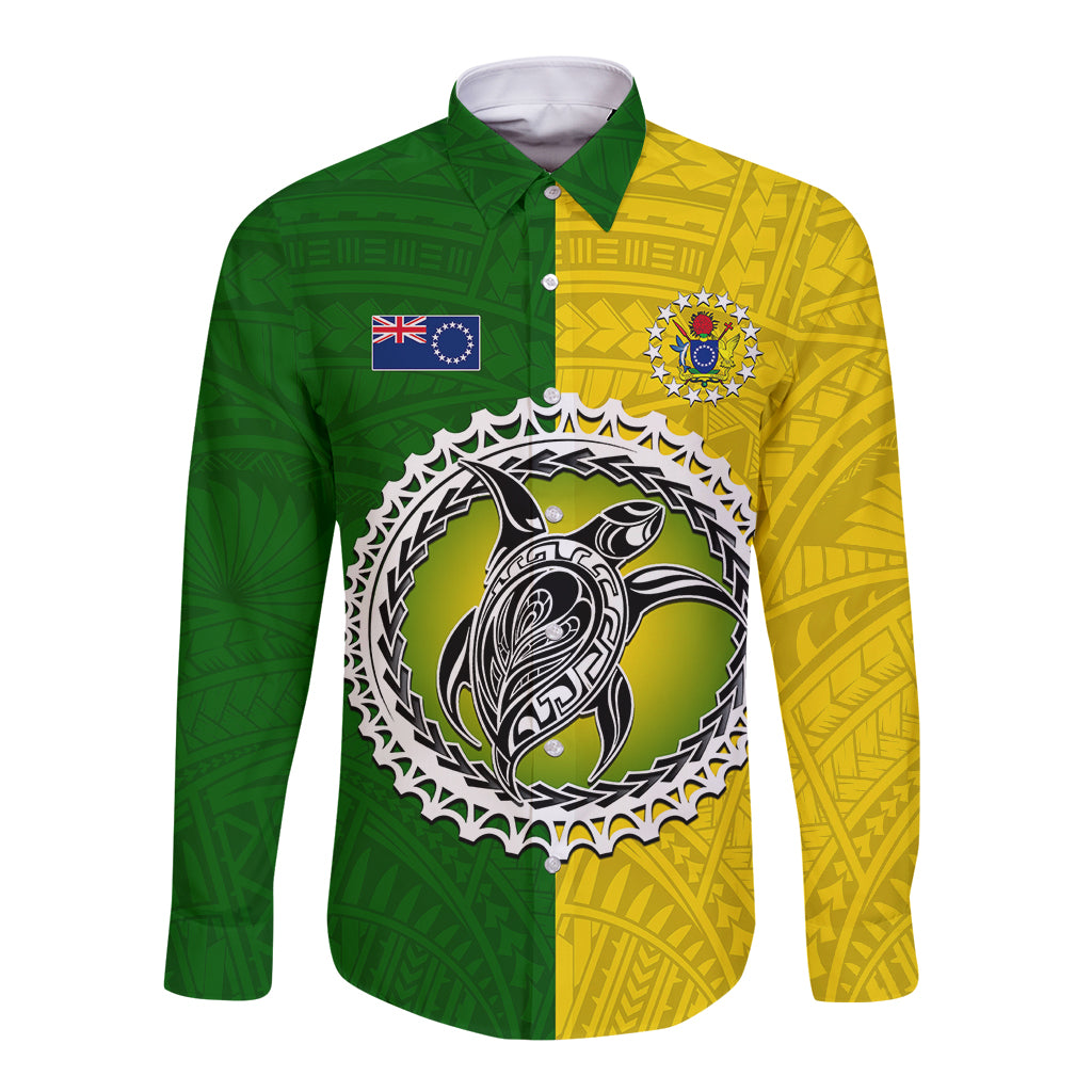 Cook Islands Long Sleeve Button Shirt Yellow-Green Half Style LT6 - Wonder Print Shop
