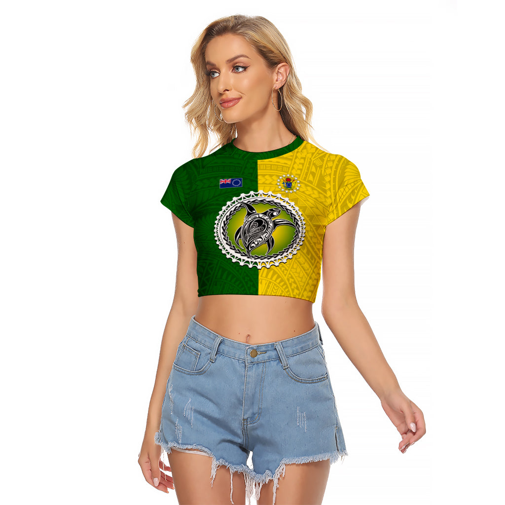 Cook Islands Raglan Cropped T Shirt Yellow-Green Half Style LT6 - Wonder Print Shop
