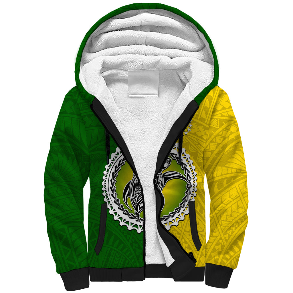 Cook Islands Sherpa Hoodie Yellow-Green Half Style LT6 - Wonder Print Shop