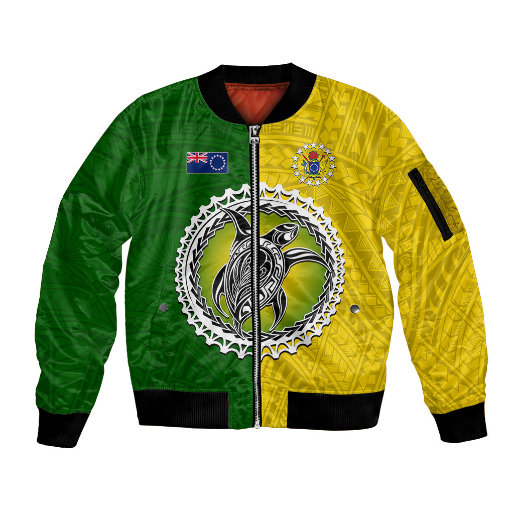 Cook Islands Sleeve Zip Bomber Jacket Yellow-Green Half Style LT6 - Wonder Print Shop