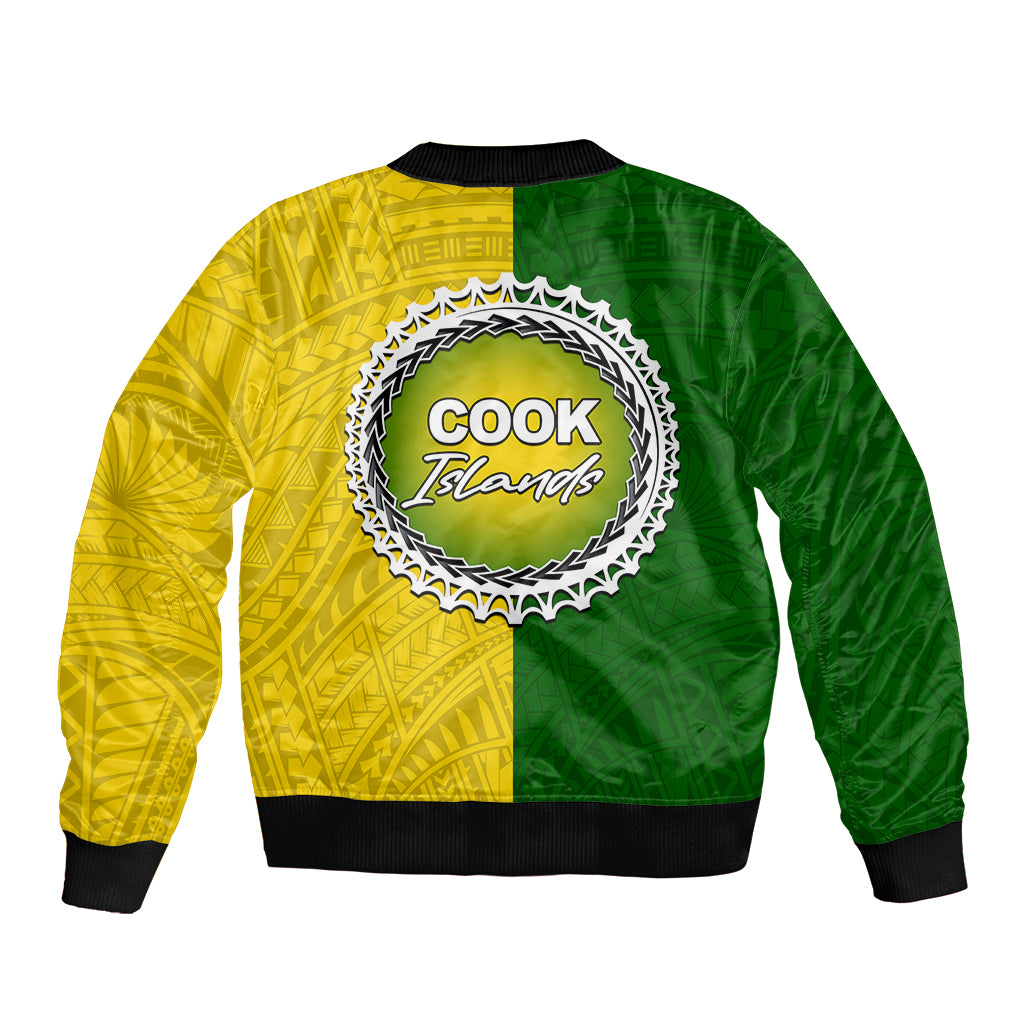 Cook Islands Sleeve Zip Bomber Jacket Yellow-Green Half Style LT6 - Wonder Print Shop