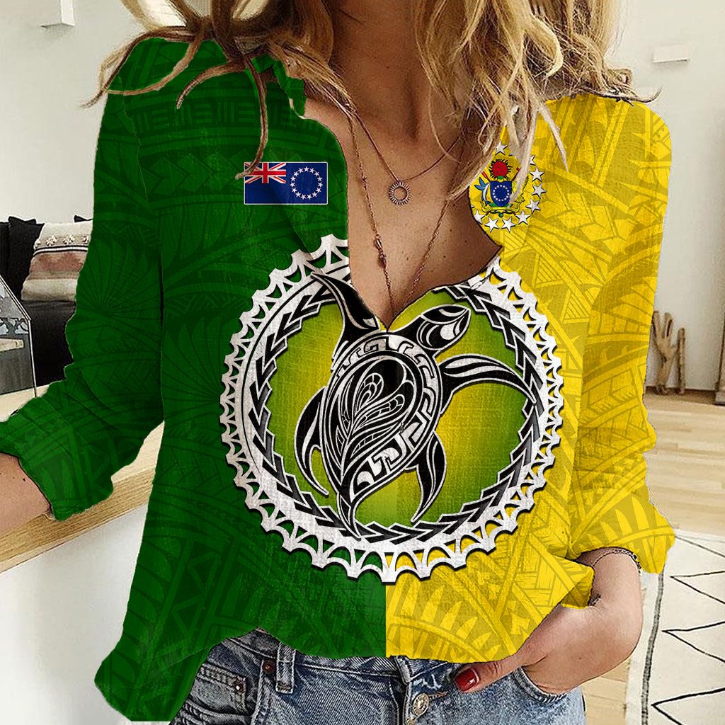 Cook Islands Women Casual Shirt Yellow-Green Half Style LT6 - Wonder Print Shop
