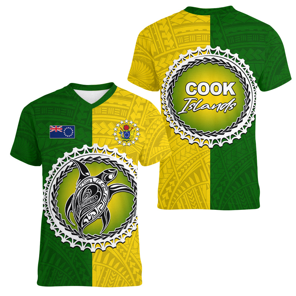 Cook Islands Women V Neck T Shirt Yellow-Green Half Style LT6 - Wonder Print Shop