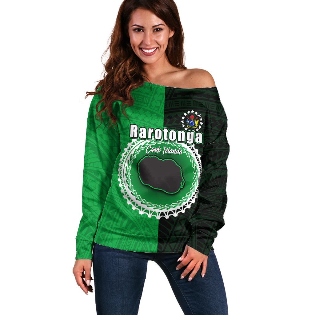 Custom Rarotonga Of Cook Islands Off Shoulder Sweater Mix Half Black LT6 - Wonder Print Shop