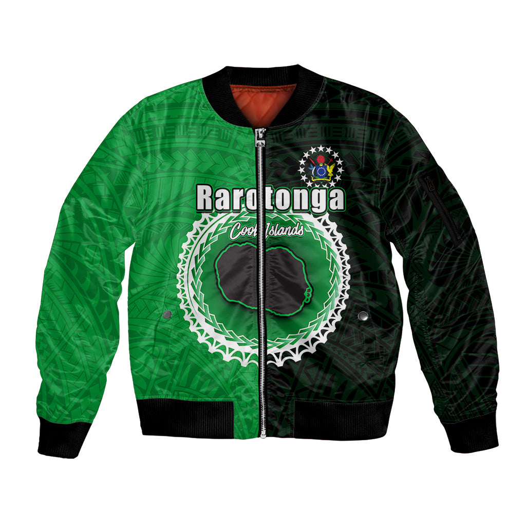Custom Rarotonga Of Cook Islands Sleeve Zip Bomber Jacket Mix Half Black LT6 - Wonder Print Shop