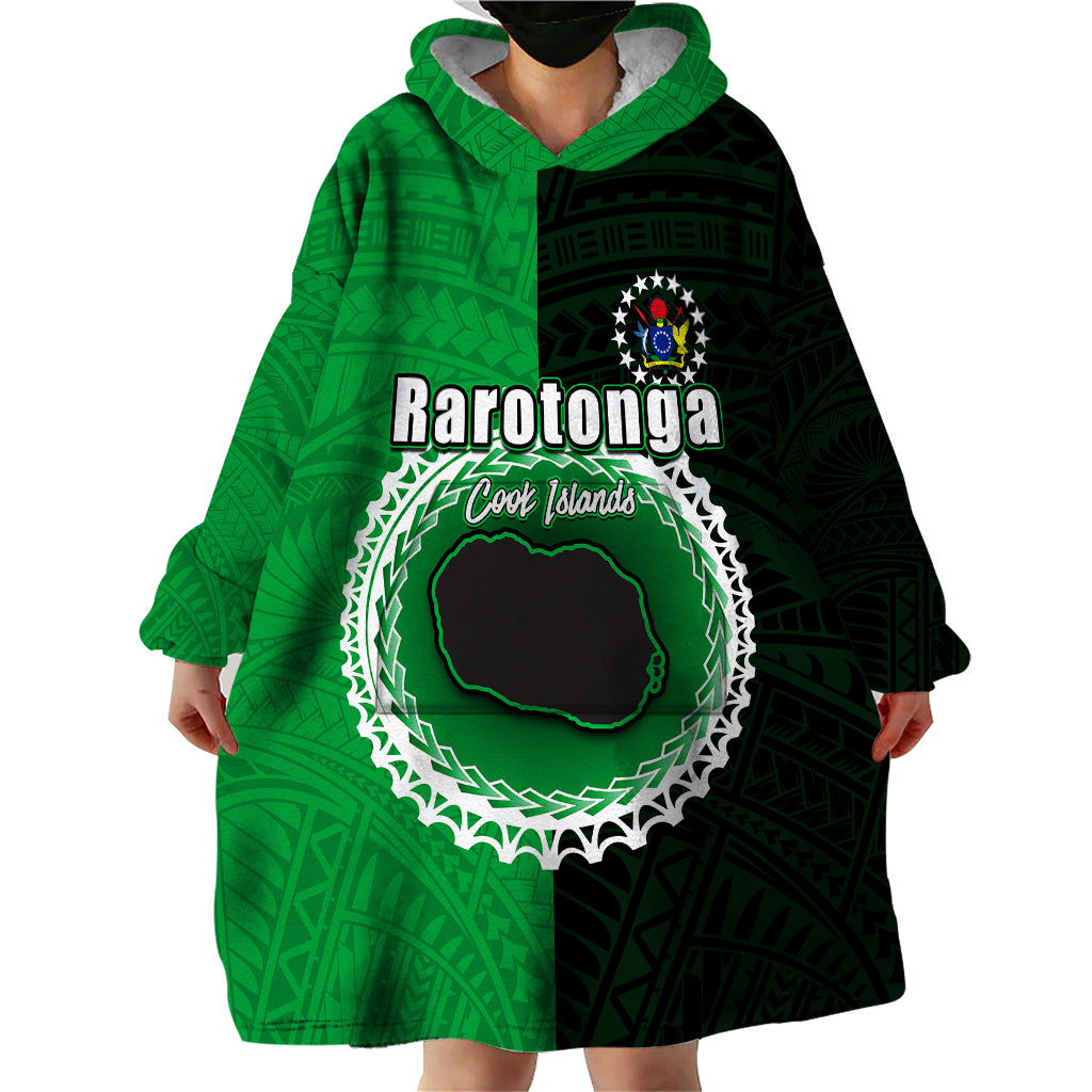 Custom Rarotonga Of Cook Islands Wearable Blanket Hoodie Mix Half Black LT6 - Wonder Print Shop