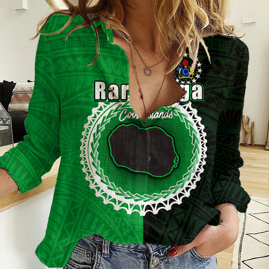 Custom Rarotonga Of Cook Islands Women Casual Shirt Mix Half Black LT6 - Wonder Print Shop