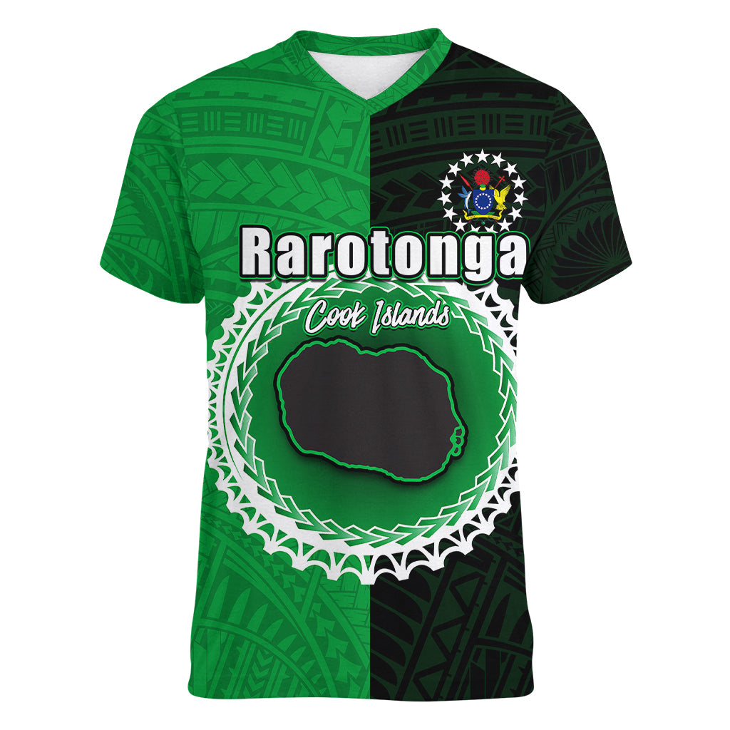 Custom Rarotonga Of Cook Islands Women V Neck T Shirt Mix Half Black LT6 - Wonder Print Shop