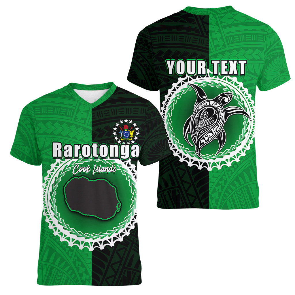 Custom Rarotonga Of Cook Islands Women V Neck T Shirt Mix Half Black LT6 - Wonder Print Shop