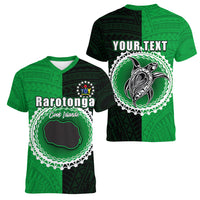 Custom Rarotonga Of Cook Islands Women V Neck T Shirt Mix Half Black LT6 - Wonder Print Shop
