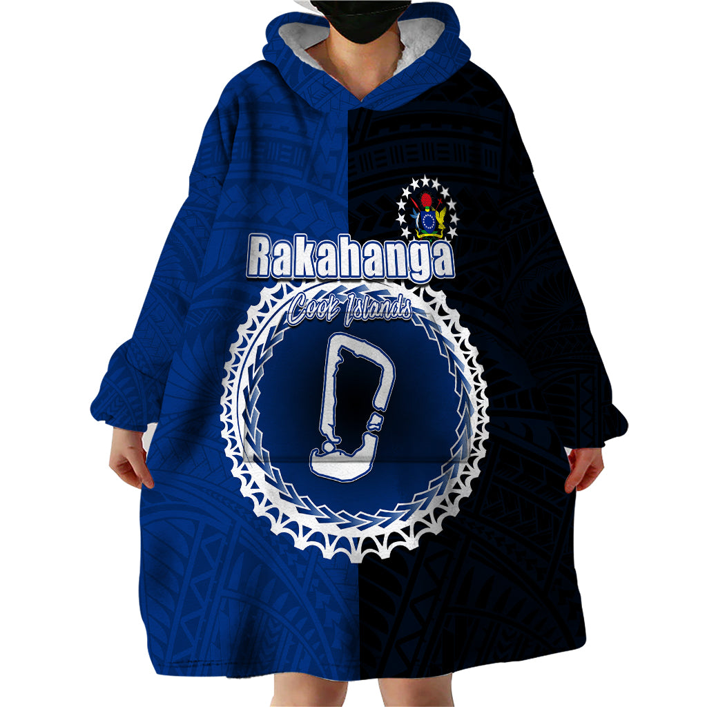 Custom Rakahanga Of Cook Islands Wearable Blanket Hoodie Mix Half Black LT6 - Wonder Print Shop