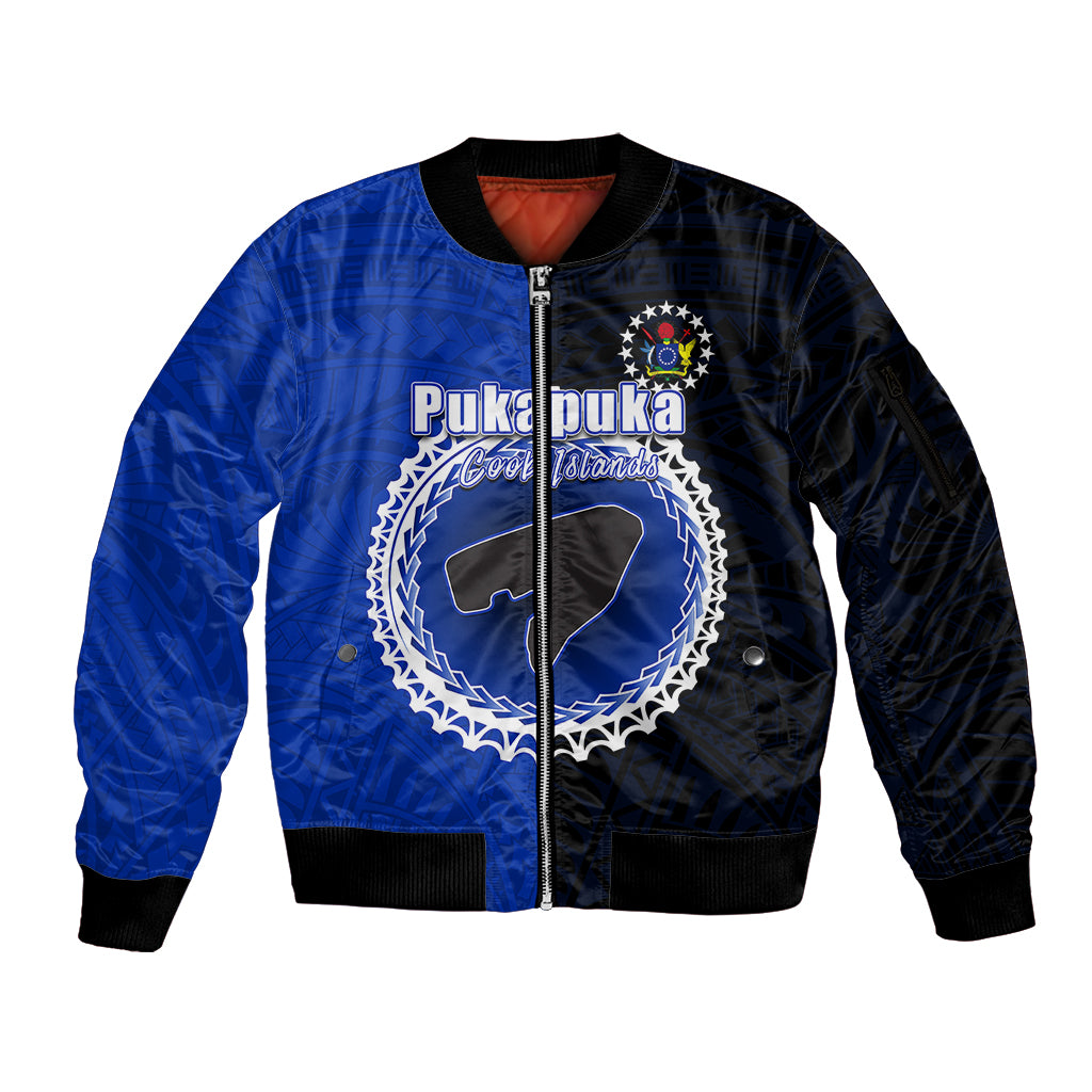 Custom Pukapuka Of Cook Islands Sleeve Zip Bomber Jacket Mix Half Black LT6 - Wonder Print Shop