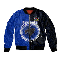 Custom Pukapuka Of Cook Islands Sleeve Zip Bomber Jacket Mix Half Black LT6 - Wonder Print Shop
