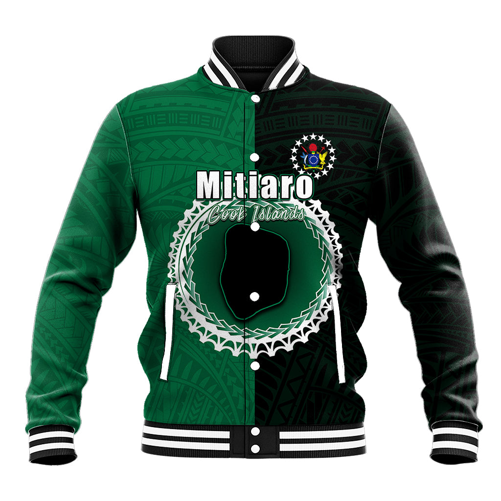 Custom Mitiaro Of Cook Islands Baseball Jacket Mix Half Black LT6 - Wonder Print Shop
