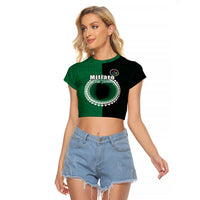 Custom Mitiaro Of Cook Islands Raglan Cropped T Shirt Mix Half Black LT6 - Wonder Print Shop