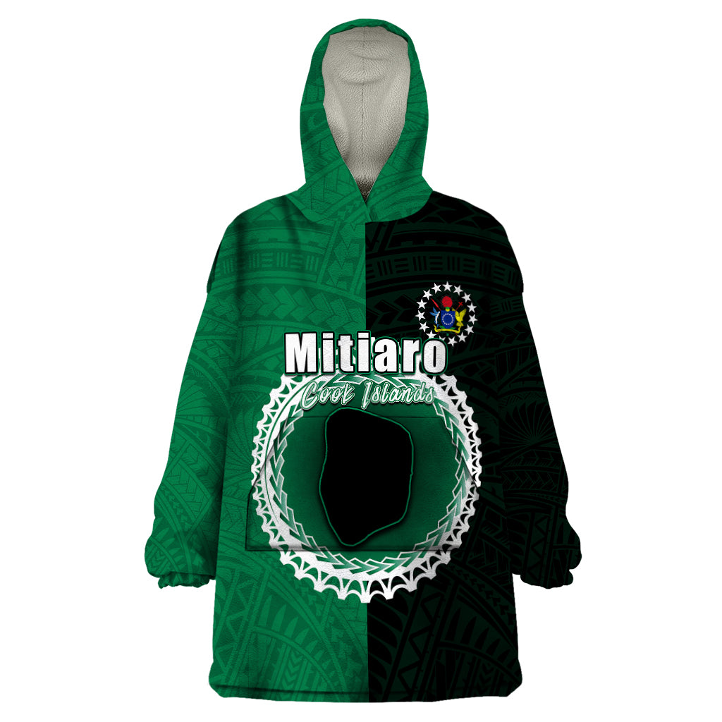 Custom Mitiaro Of Cook Islands Wearable Blanket Hoodie Mix Half Black LT6 - Wonder Print Shop