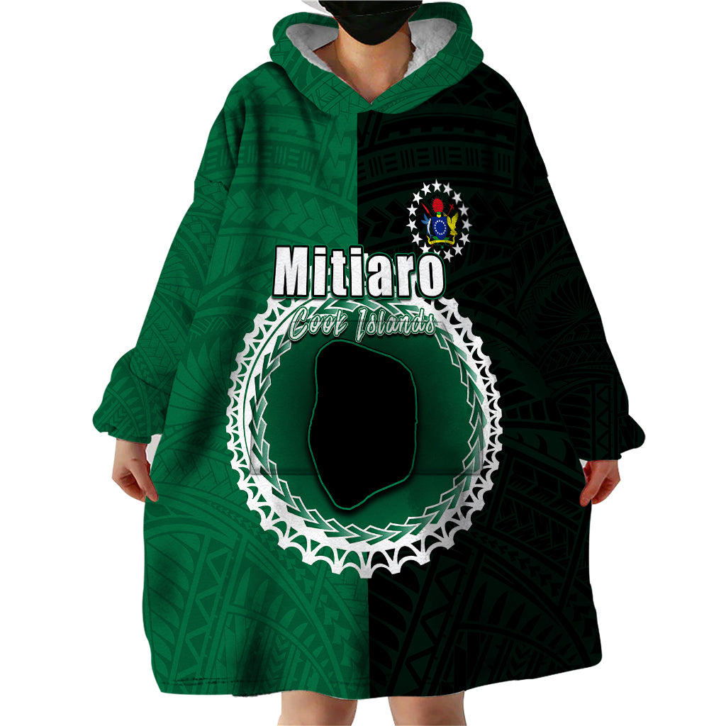 Custom Mitiaro Of Cook Islands Wearable Blanket Hoodie Mix Half Black LT6 - Wonder Print Shop