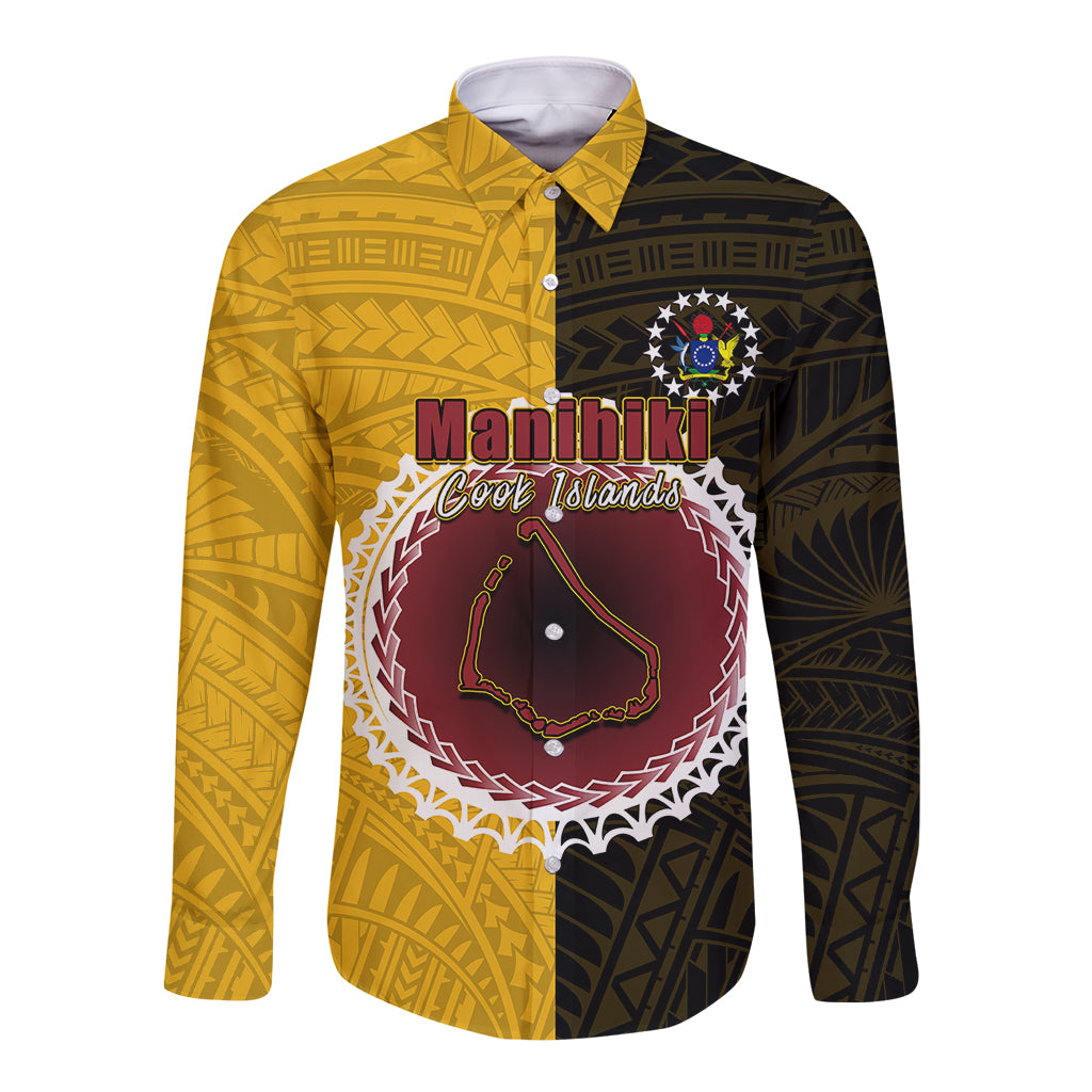 Custom Manihiki Of Cook Islands Long Sleeve Button Shirt Mix Half Black LT6 - Wonder Print Shop